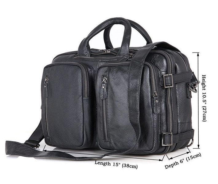 Шкіряна сумка трансформер JD 7014A рюкзак, бриф, сумка чорна JD7014A фото