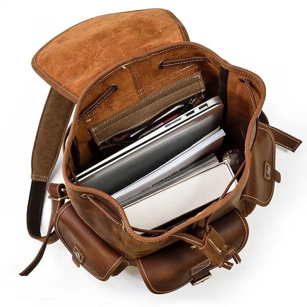 Шкіряний оригінальний рюкзак з трьома кишенями Tiding P3165B P3165B фото