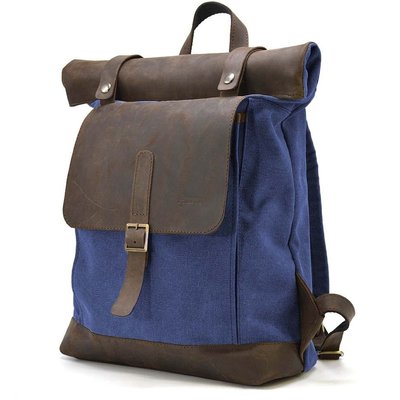 Рол-ап рюкзак зі шкіри та синій канвас TARWA RKc-5191-3md RGc-5191-3md фото