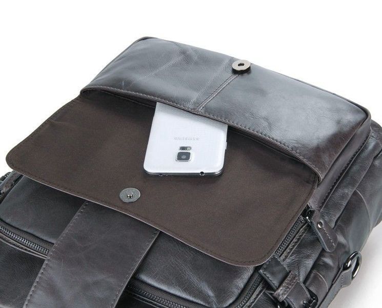 Вертикальна шкіряна сумка трансформер: рюкзак, сумка, крос-боді, сіра 7065J JD7065J фото
