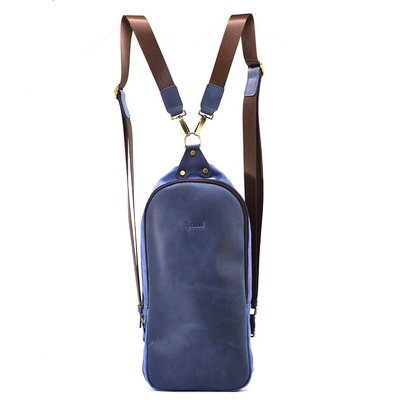 Слінг-рюкзак із синього канвасу та синьої шкіри крейзі хорс RKk-2017-4lx TARWA RKk-2017-4lx фото