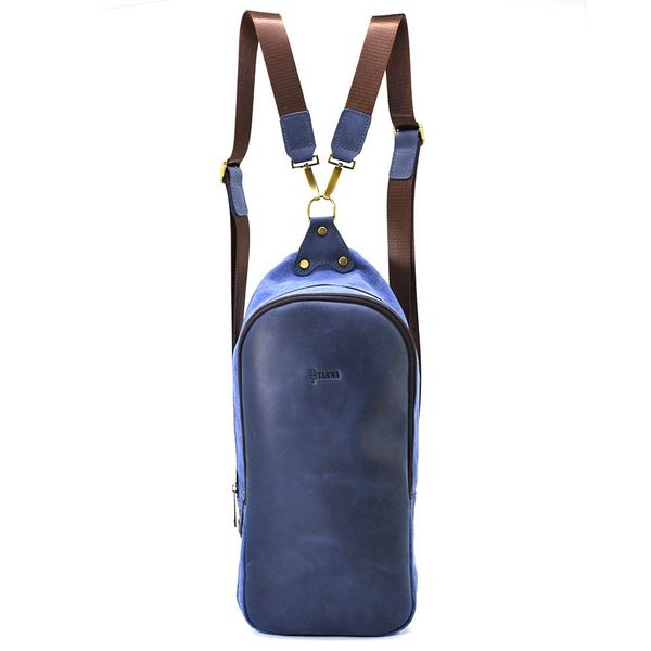 Слінг-рюкзак із синього канвасу та синьої шкіри крейзі хорс RKk-2017-4lx TARWA RKk-2017-4lx фото